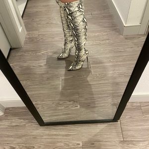 Snake thigh high boots